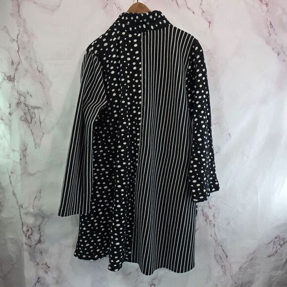 Vintage Coatigan Womens Large Black White Dot Artsy Sweater Cardigan Button Long - Picture 5 of 14